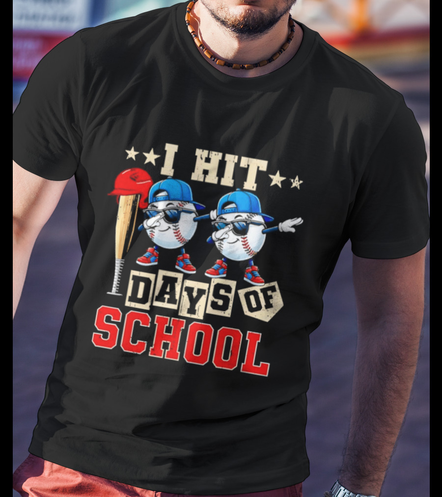 I Hit 100 Days Of School Baseball Player Theme Celebrating 100th Day T-Shirt