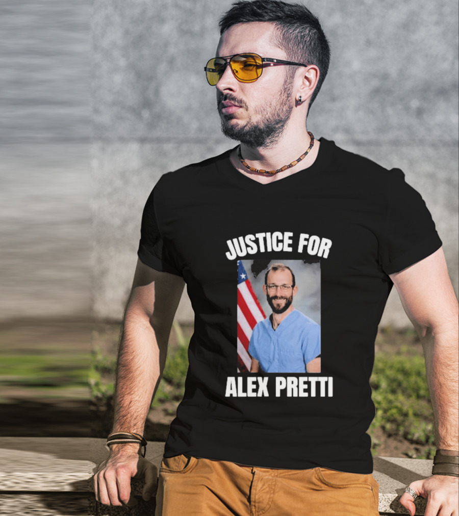 Justice For Alex Pretti American Flag Support T-Shirt