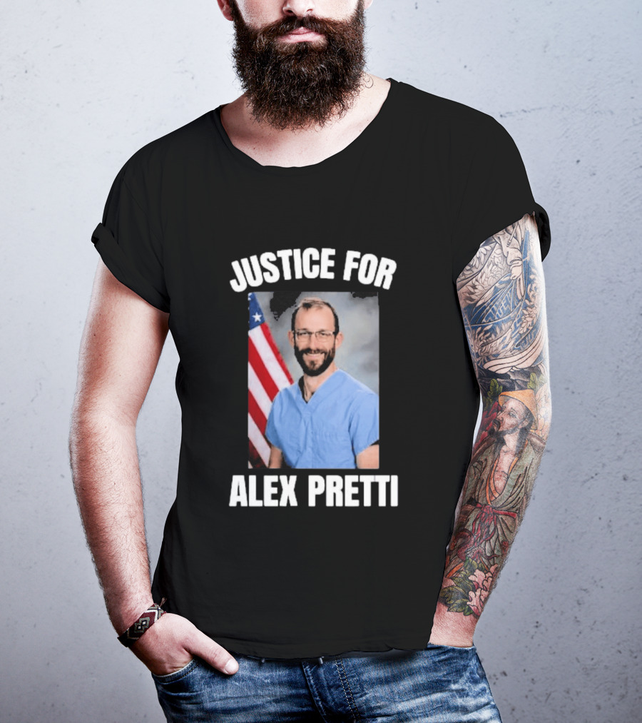 Justice For Alex Pretti American Flag Support T-Shirt
