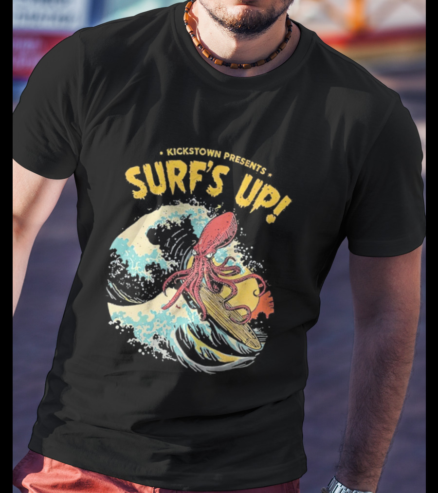 Kickstown Presents Surf's Up Octopus Riding Wave T-Shirt