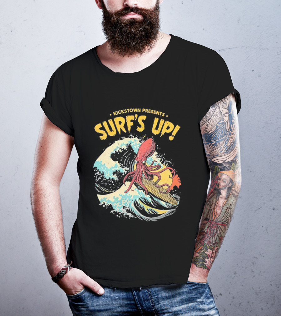 Kickstown Presents Surf's Up Octopus Riding Wave T-Shirt