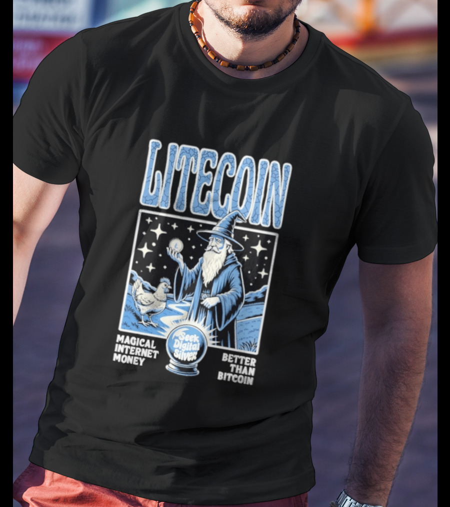 Litecoin Magical Internet Money Seek Digital Silver Wizard Artistry T-Shirt