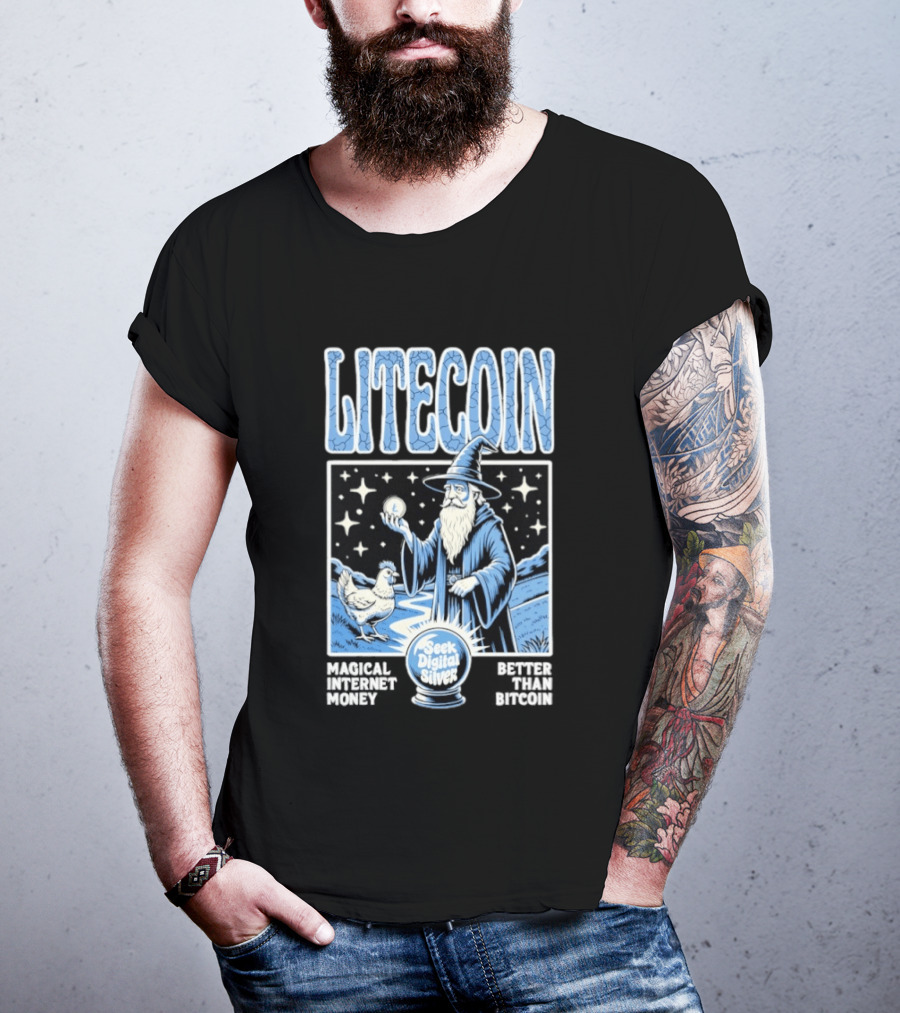 Litecoin Magical Internet Money Seek Digital Silver Wizard Artistry T-Shirt