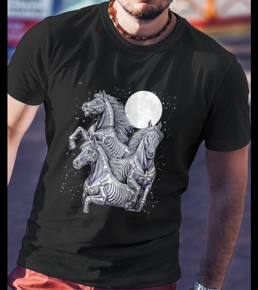 Three Horse Moon Día De Los Muertos Skeleton Horse T-Shirt
