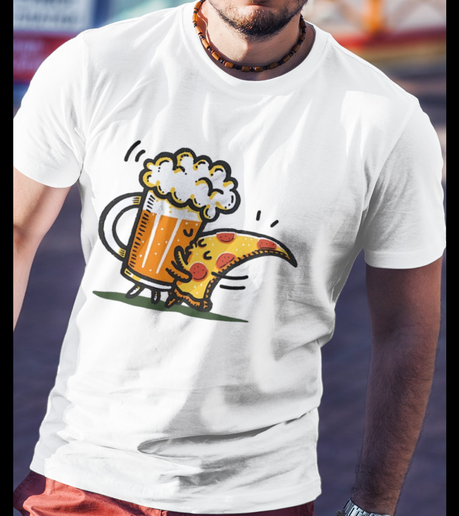 Beer And Pizza A Match Made In Heaven Little Bit Of You Hugging Slice T-Shirt