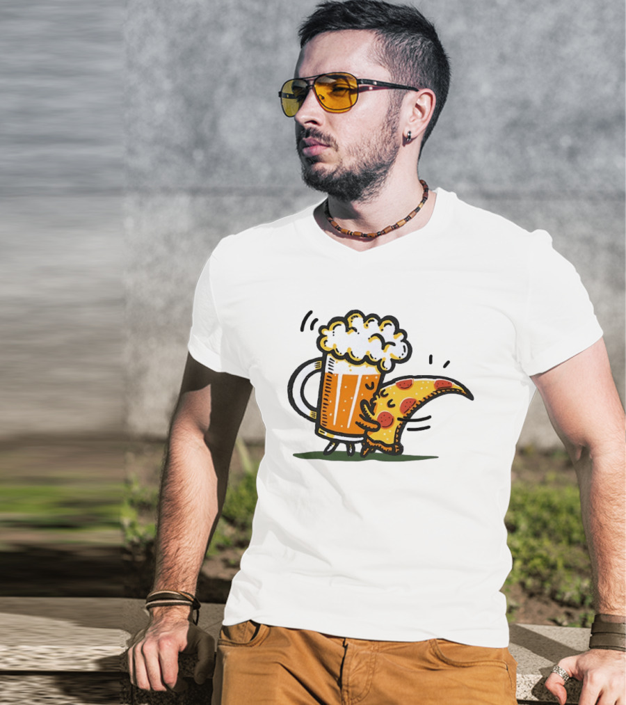 Beer And Pizza A Match Made In Heaven Little Bit Of You Hugging Slice T-Shirt
