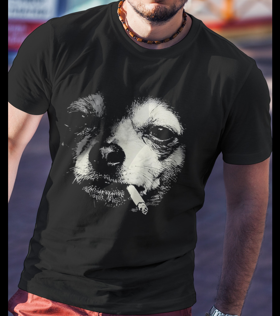 Chihuahua Smoking Cigarette Black And White T-Shirt