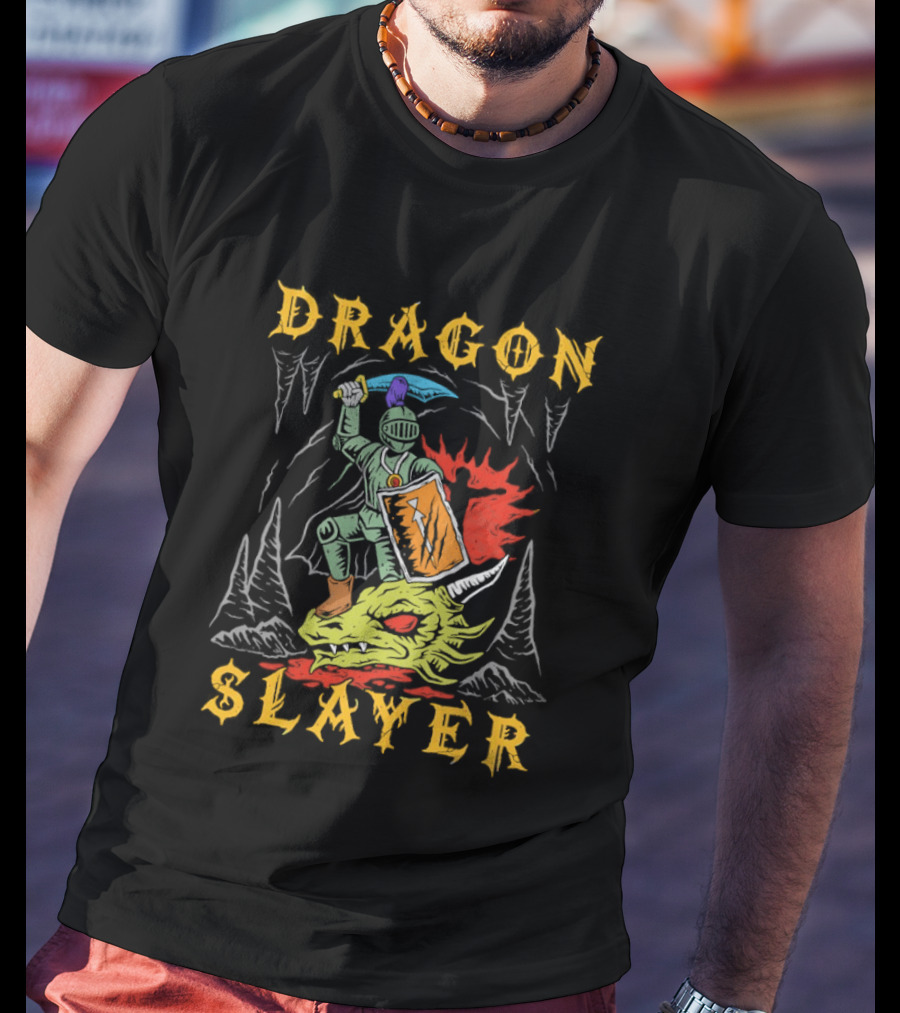 Dragon Slayer Knight Conquering Fiery Beast T-Shirt
