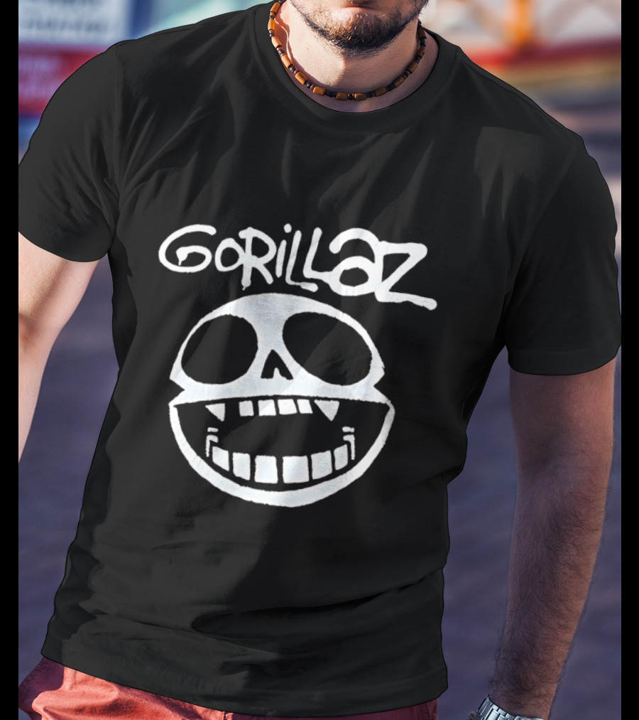 Gorillaz Band Skull Art White Grinning Face T-Shirt