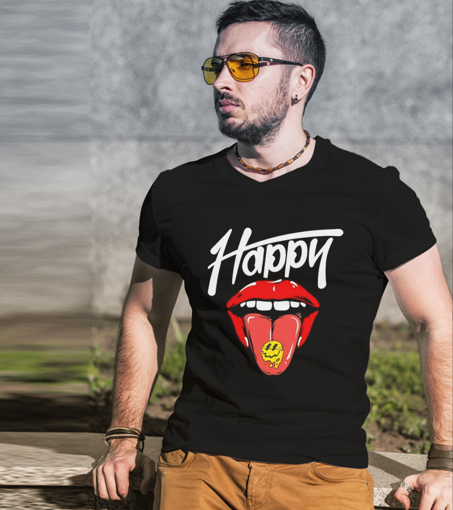 Happy Lips Tongue Out Smiley Face T-Shirt