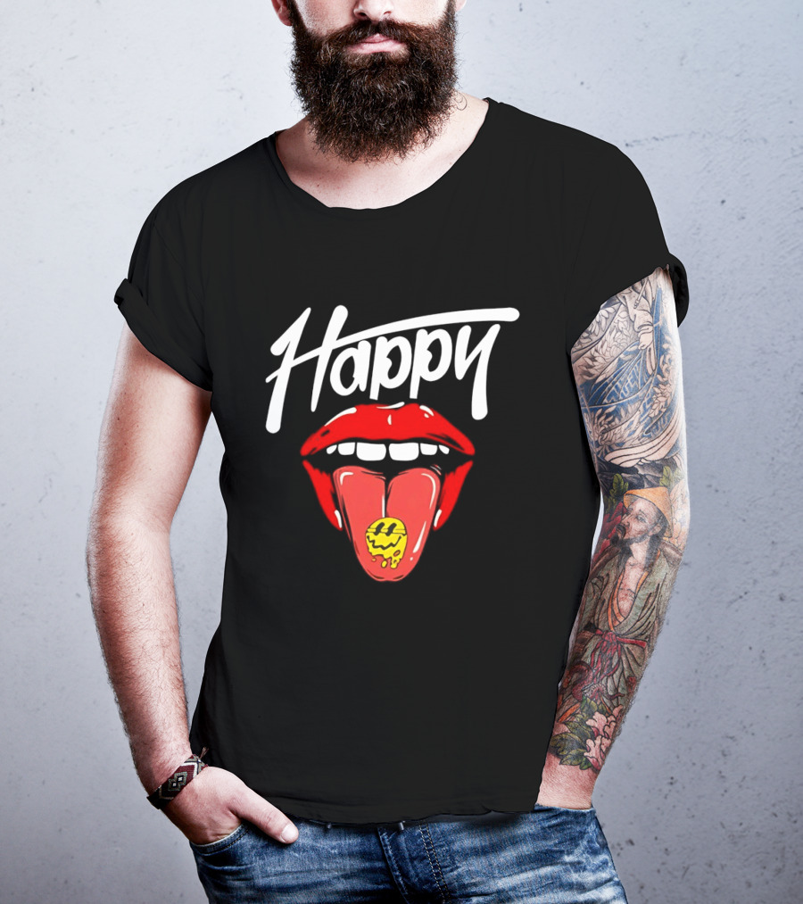 Happy Lips Tongue Out Smiley Face T-Shirt