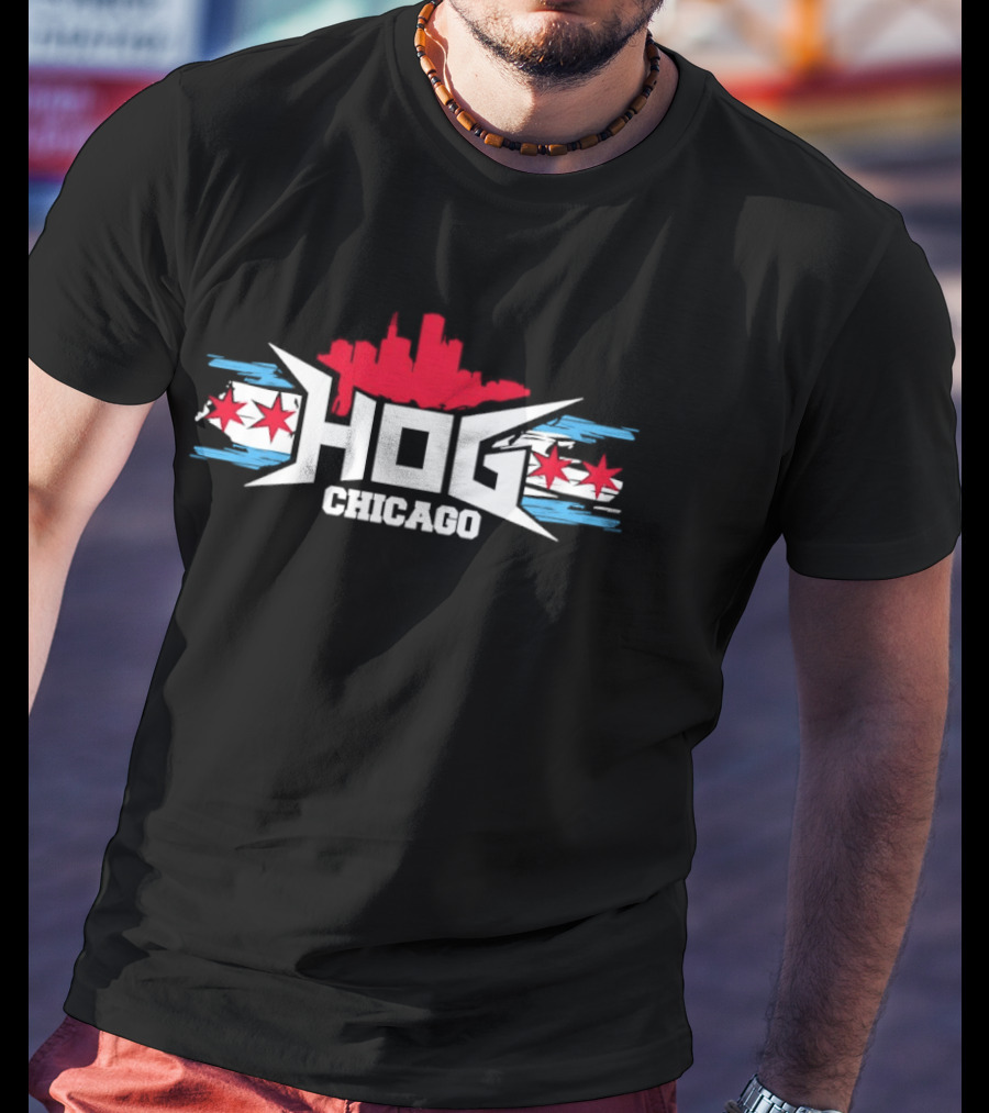 Hog Chicago City Skyline Flag Stars T-Shirt