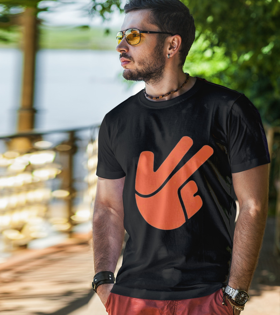 Jb11 Peace Sign Orange Hand Gesture T-Shirt
