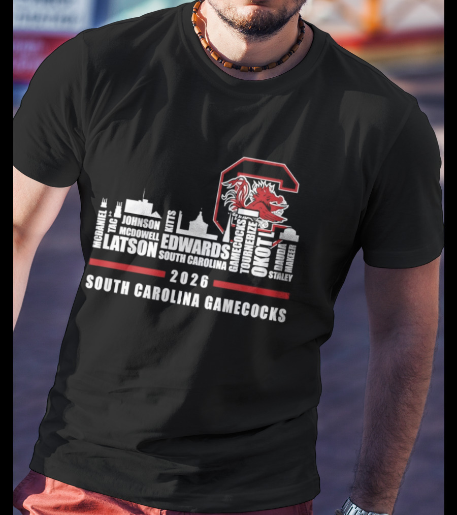 South Carolina Gamecocks 2026 City Skyline Players Names T-Shirt
