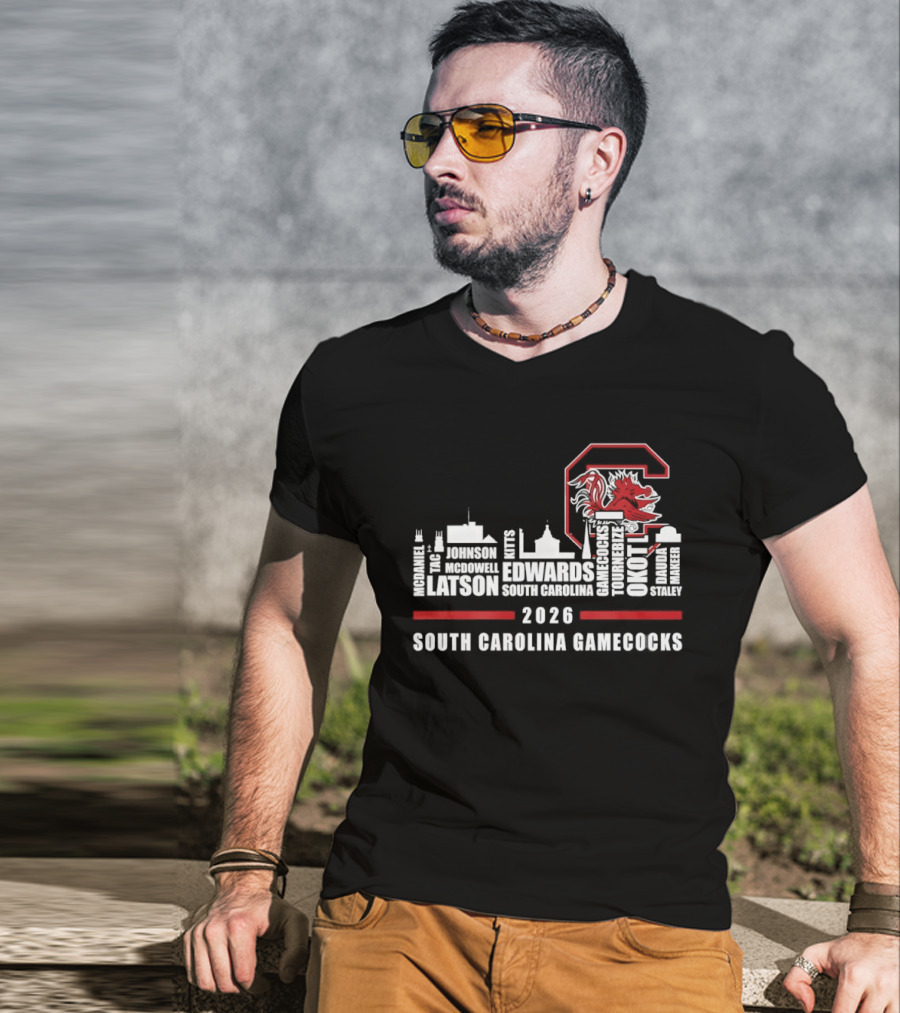 South Carolina Gamecocks 2026 City Skyline Players Names T-Shirt