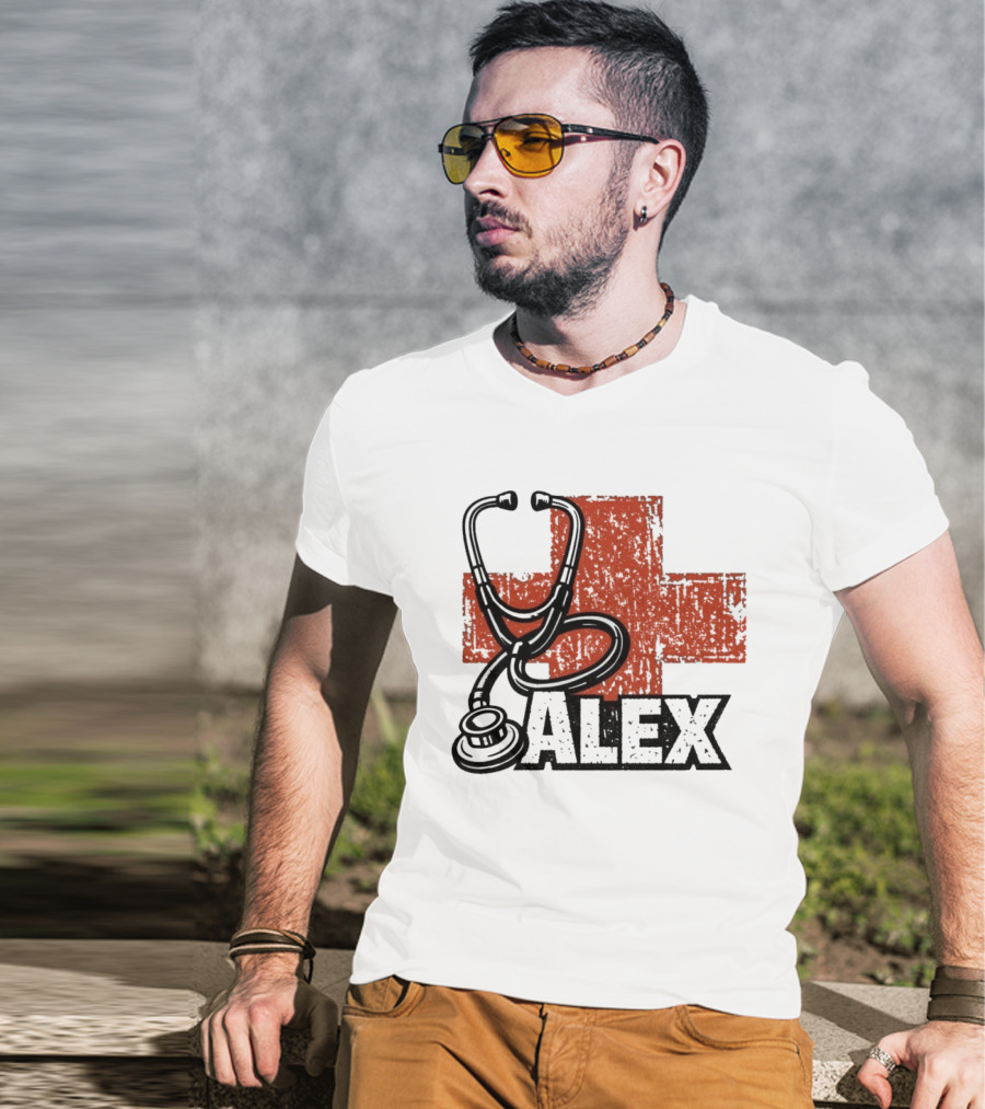 Alex Stethoscope Red Cross ICU Nurse T-Shirt