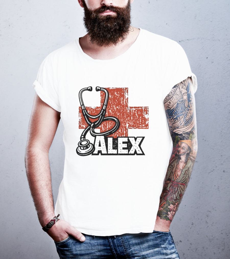 Alex Stethoscope Red Cross ICU Nurse T-Shirt