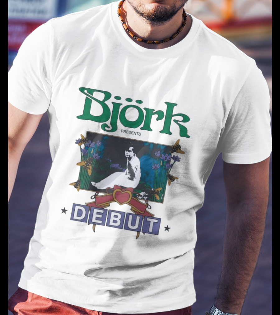 Björk Presents Debut Album Cover Art With Vintage Floral Frame T-Shirt