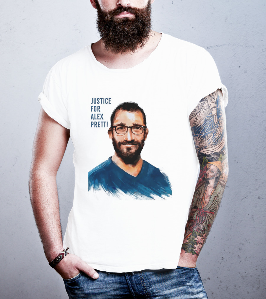 Justice For Alex Pretti Painting Portrait With Glasses And Blue T-Shirt