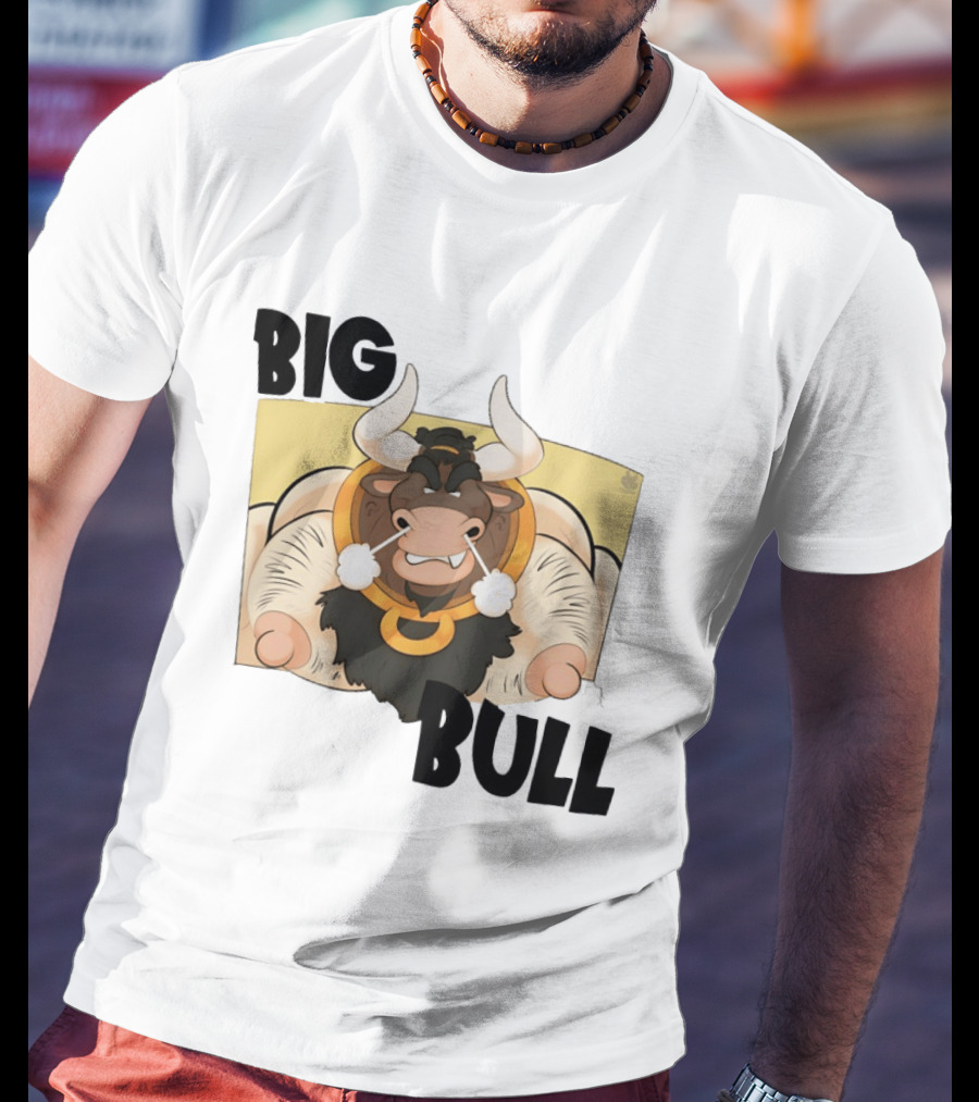 Big Bull Bara Male Minotaur Cartoon Whimsical Horned T-Shirt