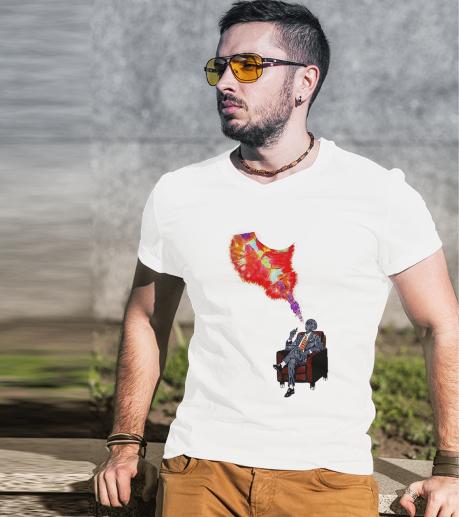 Finished Quazar Smoking Cosmic Alien In Suit With Colorful Smoke T-Shirt