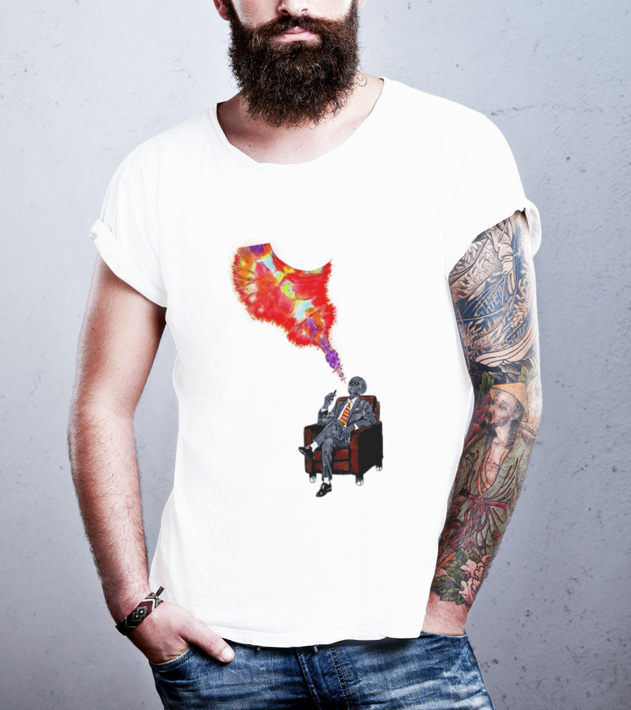 Finished Quazar Smoking Cosmic Alien In Suit With Colorful Smoke T-Shirt