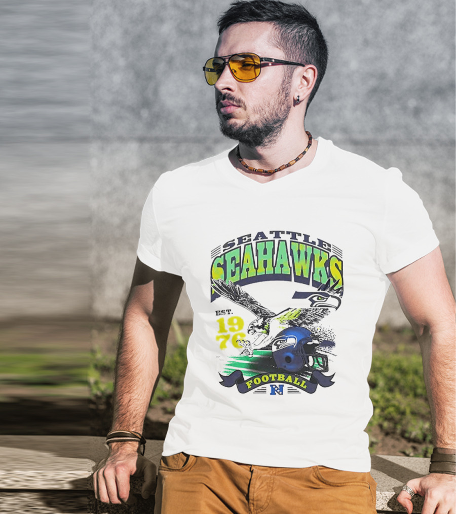 Seattle Seahawks Est. 1976 Football Puget Sound Champs Retro Helmet And Hawk T-Shirt