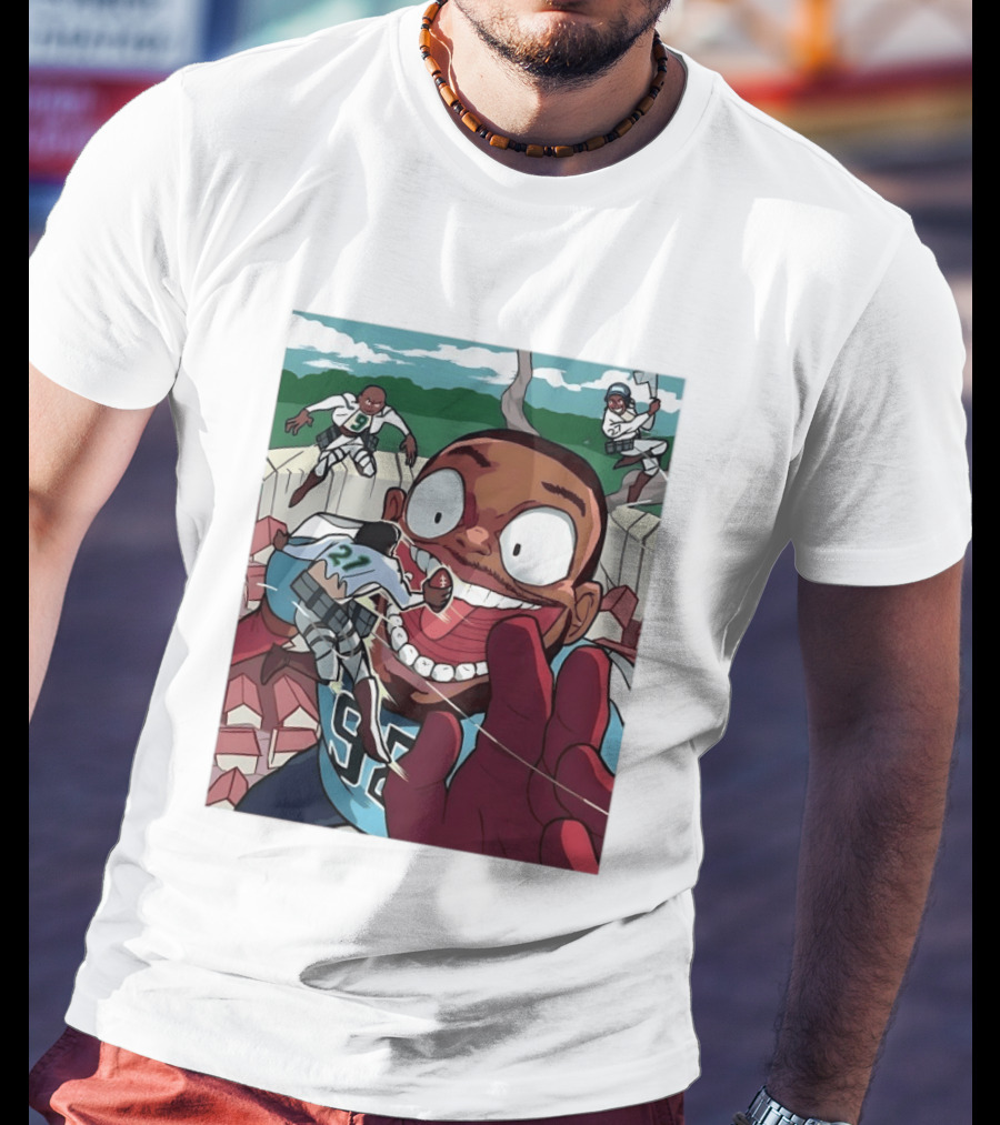 Seattle Seahawks Titan Down Football Cartoon Action Scene T-Shirt