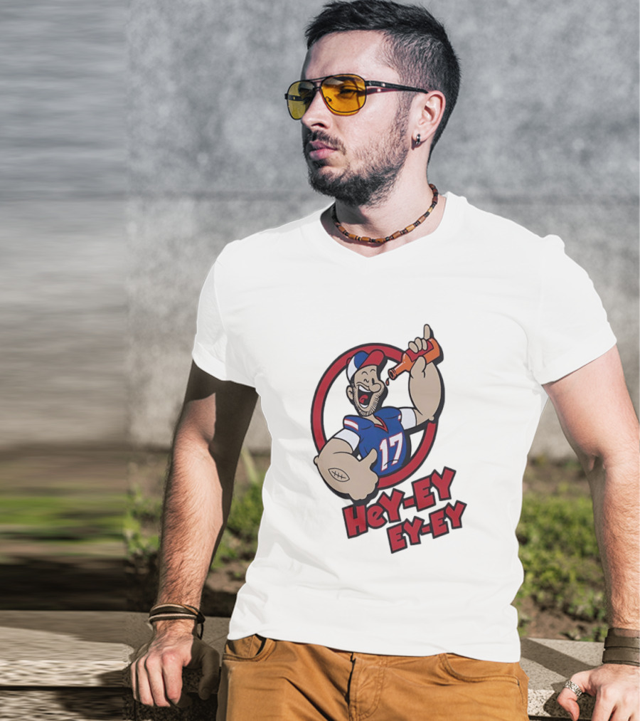 Hey Ey Ey Ey Josh Allen Illustrated Strong Finish Buffalo Bills T-Shirt