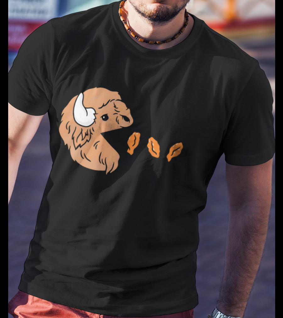 Buffalo Bills Bison Pac Man Chicken Wings Retro 80s Gaming T-Shirt