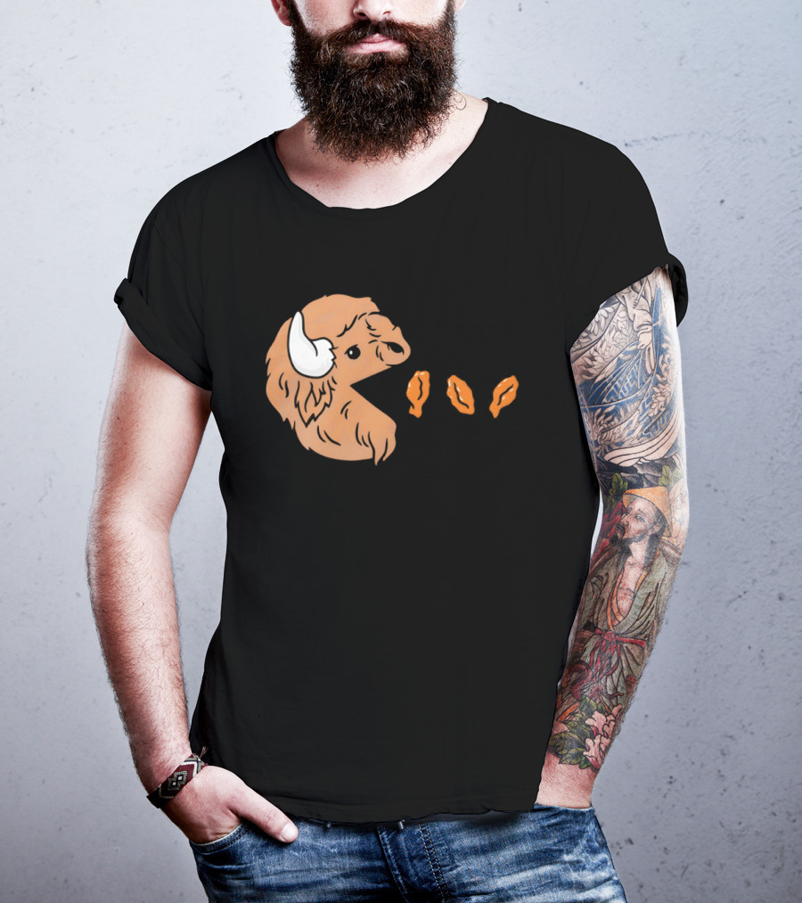Buffalo Bills Bison Pac Man Chicken Wings Retro 80s Gaming T-Shirt