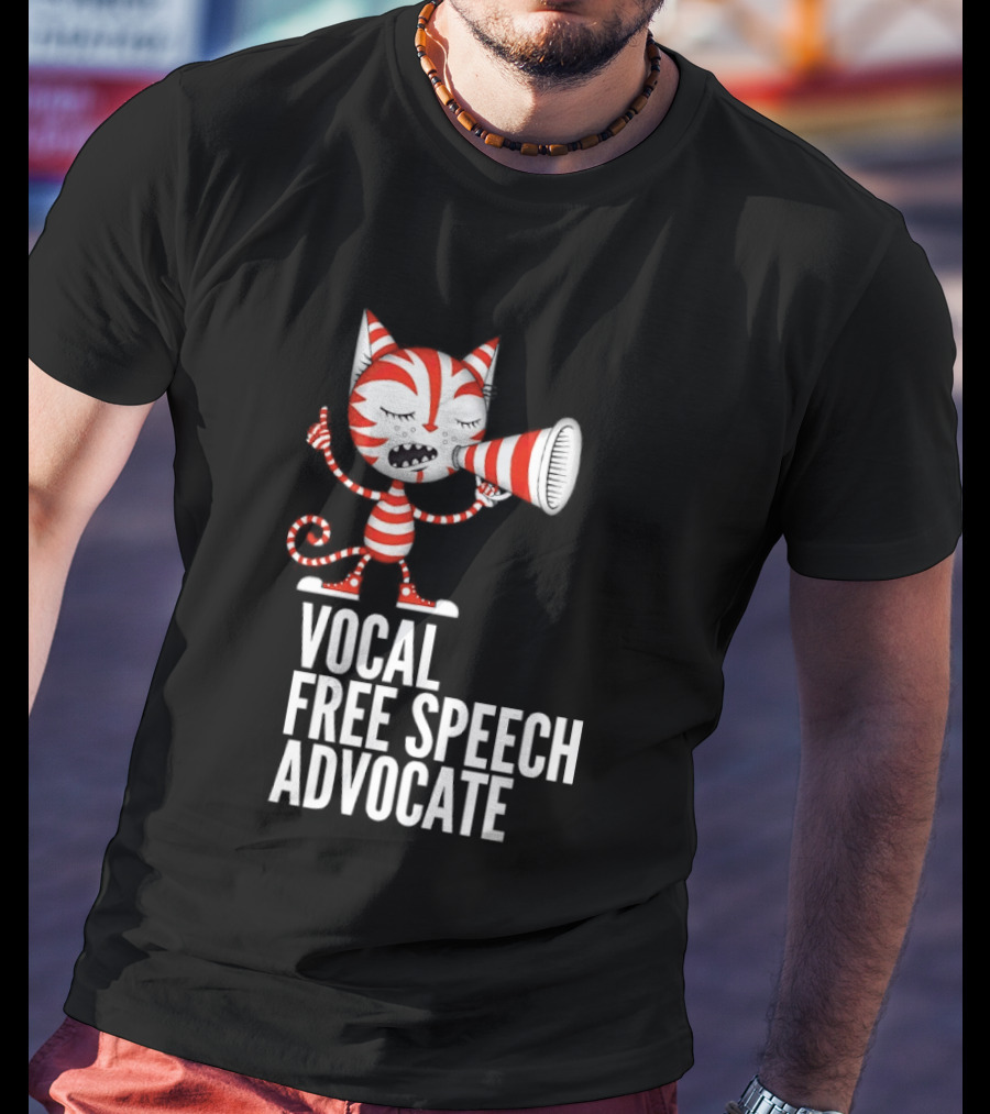Cat Vocal Free Speech Advocate Megaphone Red Striped T-Shirt