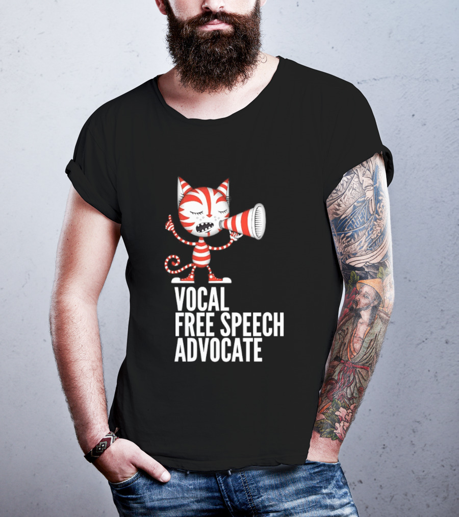 Cat Vocal Free Speech Advocate Megaphone Red Striped T-Shirt