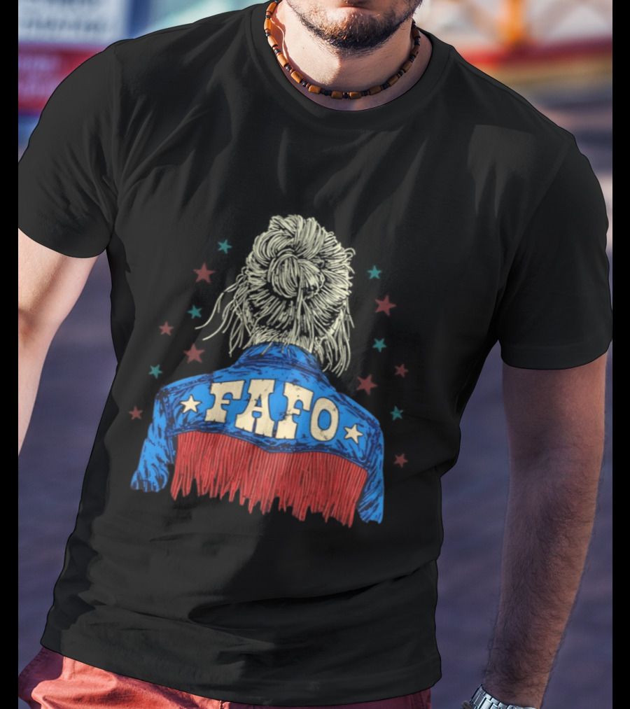 FAFO Messy Bun Western Fringe Denim Jacket Stars T-Shirt