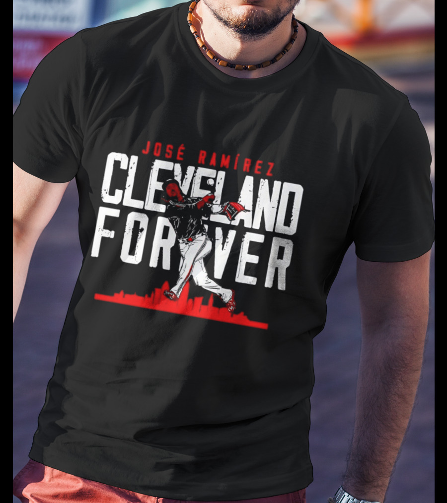 José Ramírez Cleveland Forever Baseball Skyline T-Shirt