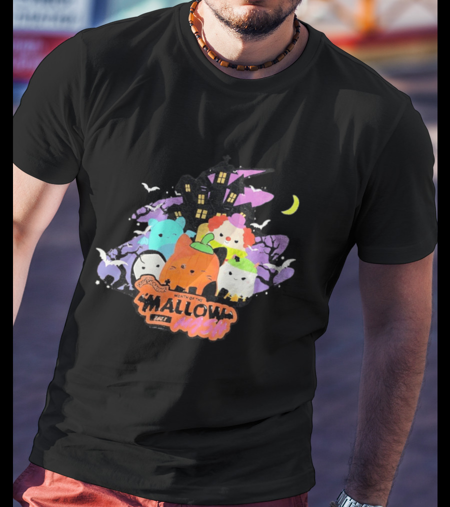 Month Of The Mallow Mash Halloween Haunted House Cats T-Shirt