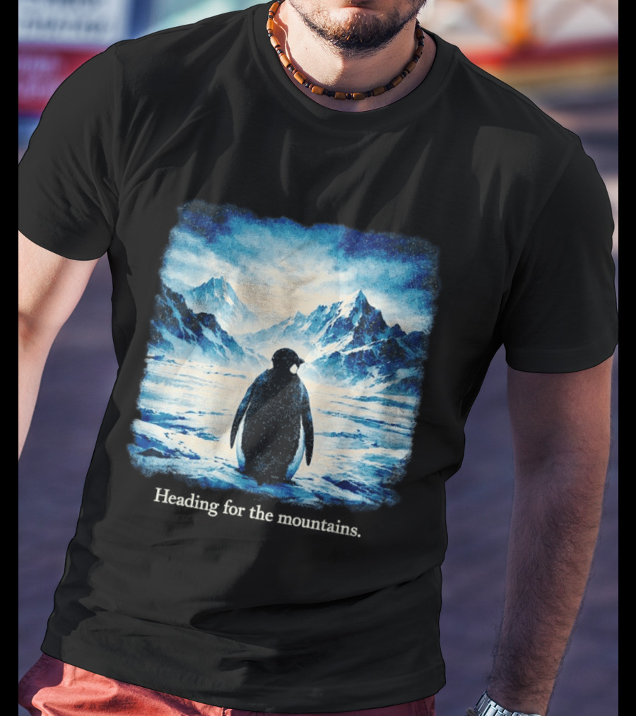 Penguin But Why Heading For The Mountains Scenic Landscape T-Shirt