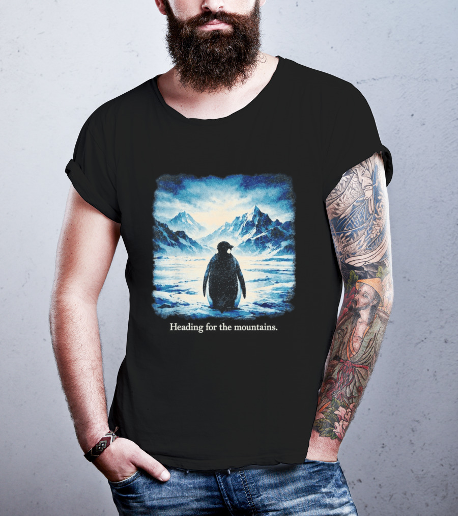 Penguin But Why Heading For The Mountains Scenic Landscape T-Shirt