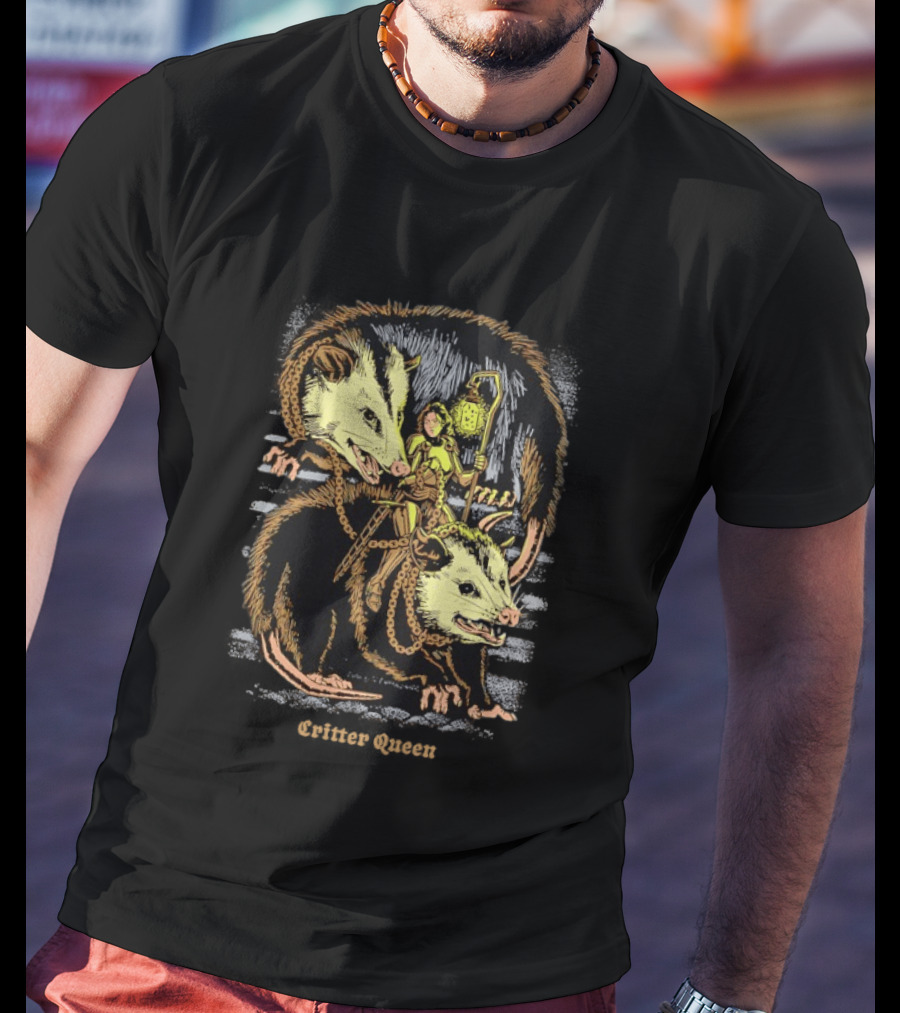 Women Riding Opossum Critter With Lantern And Chains T-Shirt