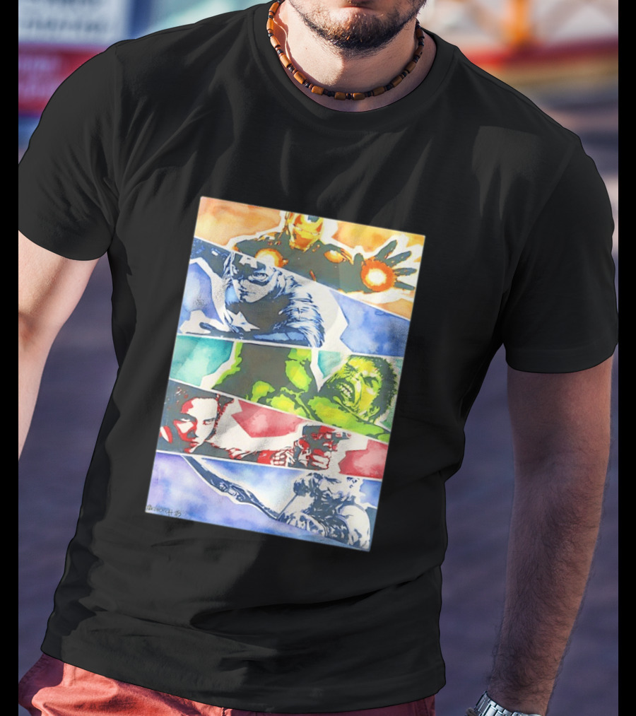 Avengers Iron Man Captain America Hulk Black Widow Thor Watercolor Comic Characters T-Shirt