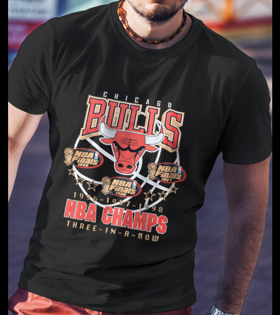 Chicago Bulls NBA Champs Three In A Row 1996 1997 1998 T-Shirt