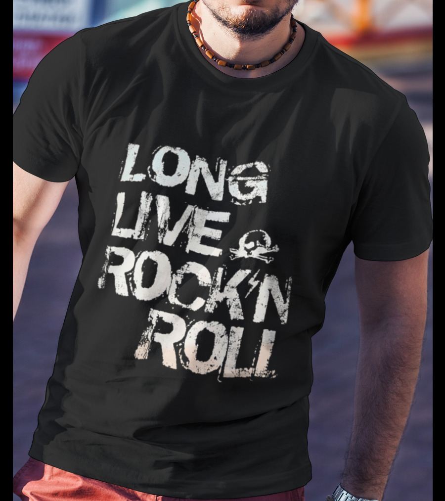 Long Live Rock N Roll Skull And Lightning Bolt T-Shirt
