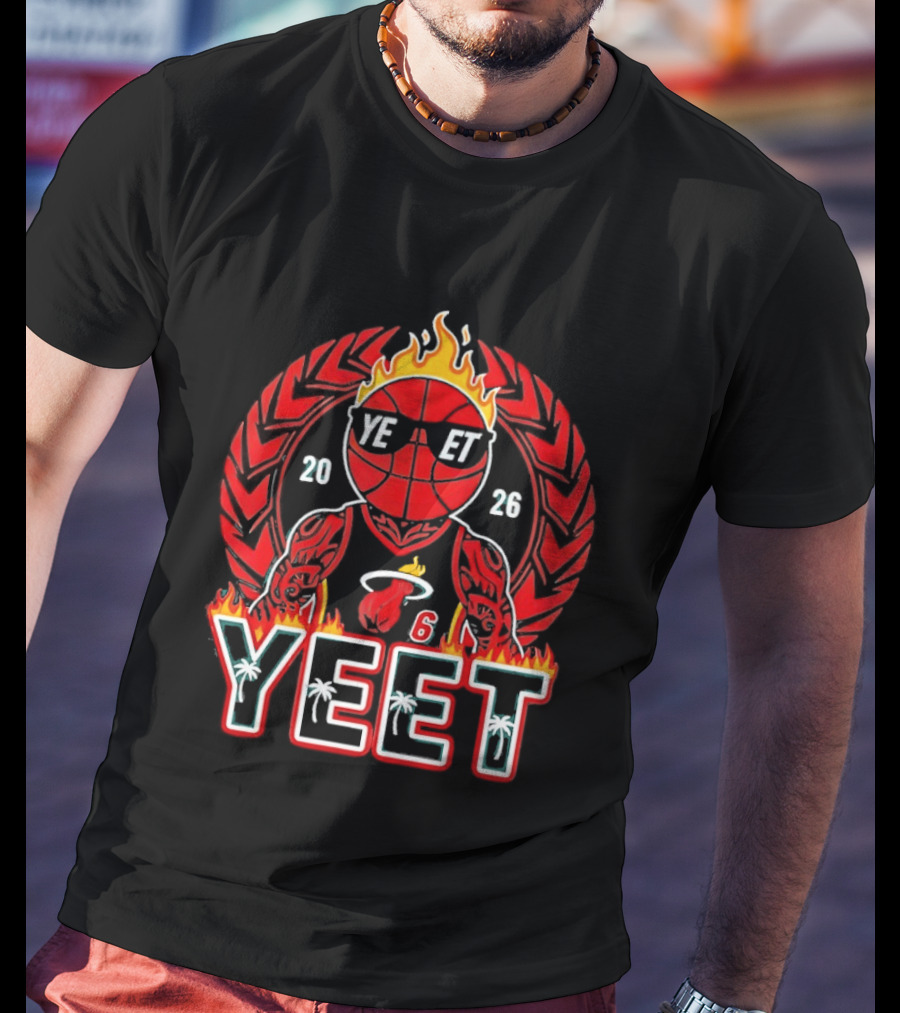 Yeet Jey Uso Miami Heat 2026 Flaming Basketball Laurel Sunglasses T-Shirt