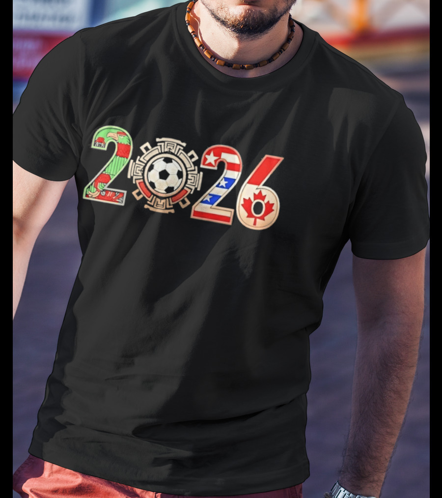 Three Nations One Game 2026 Soccer Cup USA Canada Mexico Flags And Soccer Ball T-Shirt