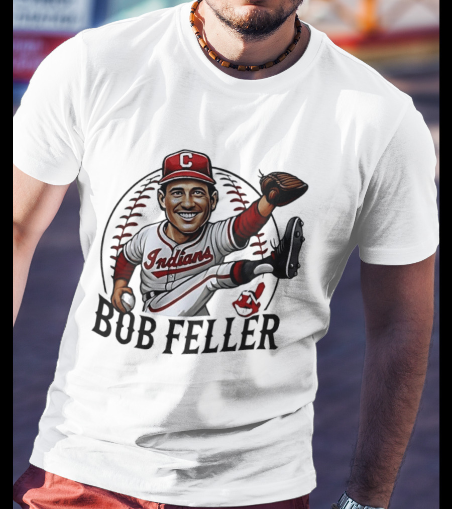 Bob Feller Cleveland Indians Baseball Pitcher Caricature T-Shirt