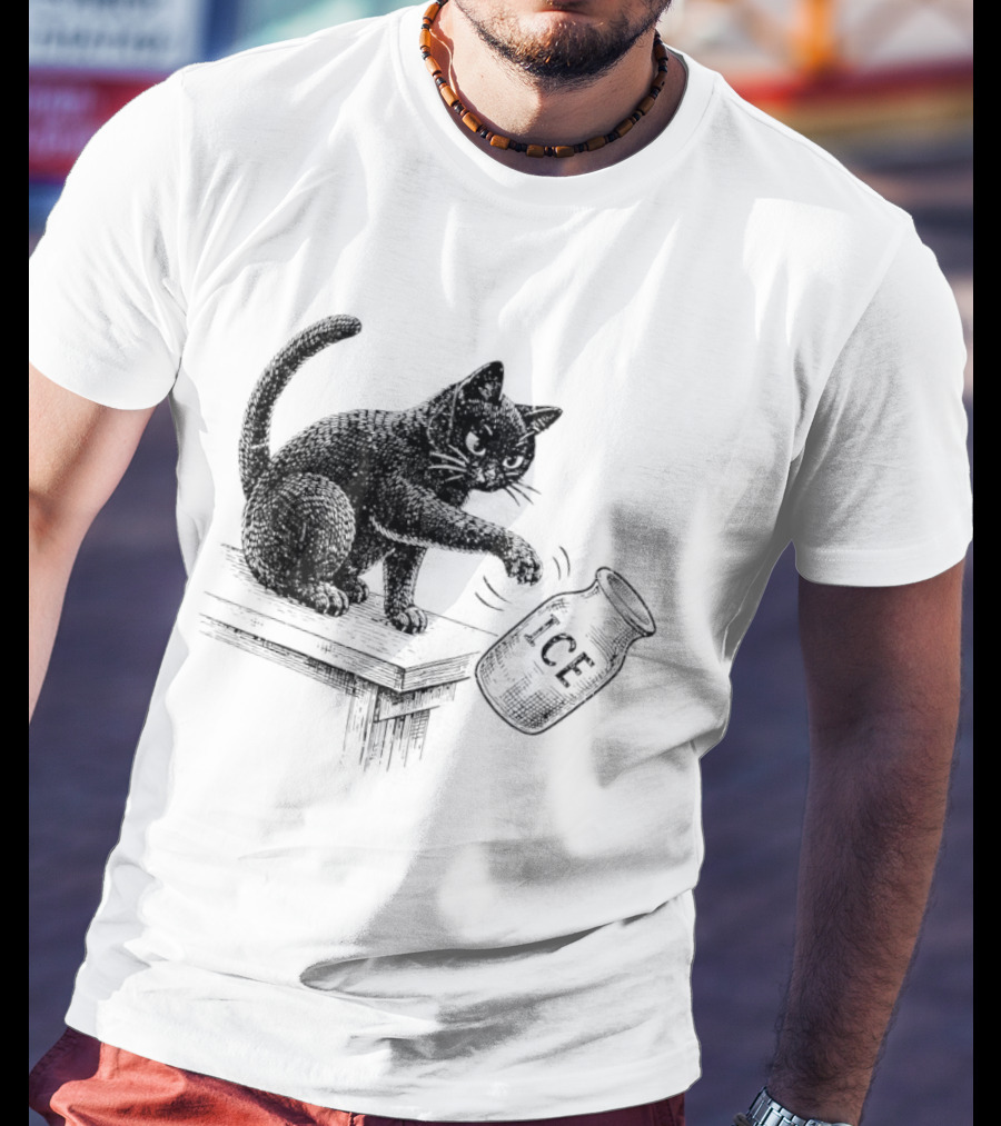 Cat Knocking Over ICE Jar Pro Immigration Message T-Shirt