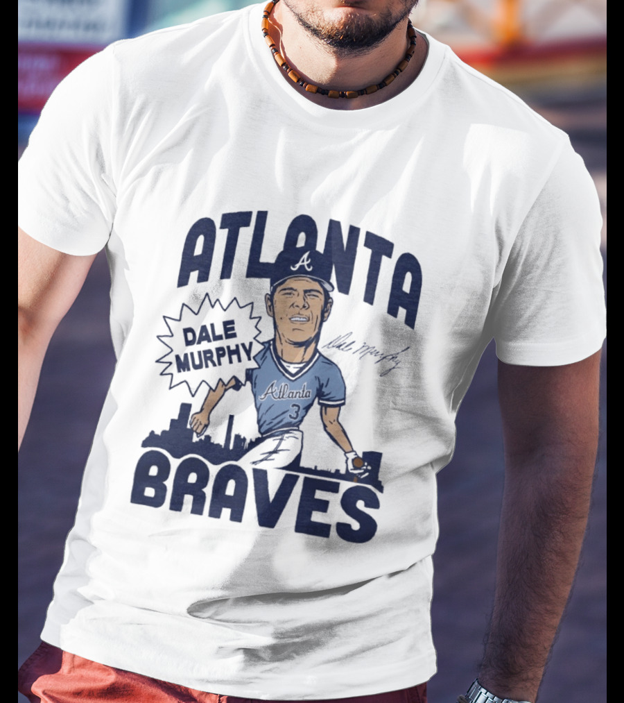 Atlanta Braves Dale Murphy Cartoon Autograph Skyline Baseball T-Shirt