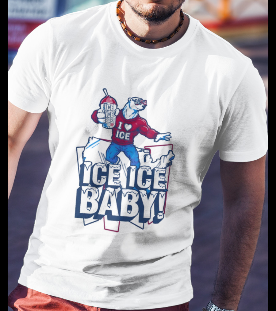 I Love ICE Ice Baby Cool Polar Bear Holding Drink T-Shirt