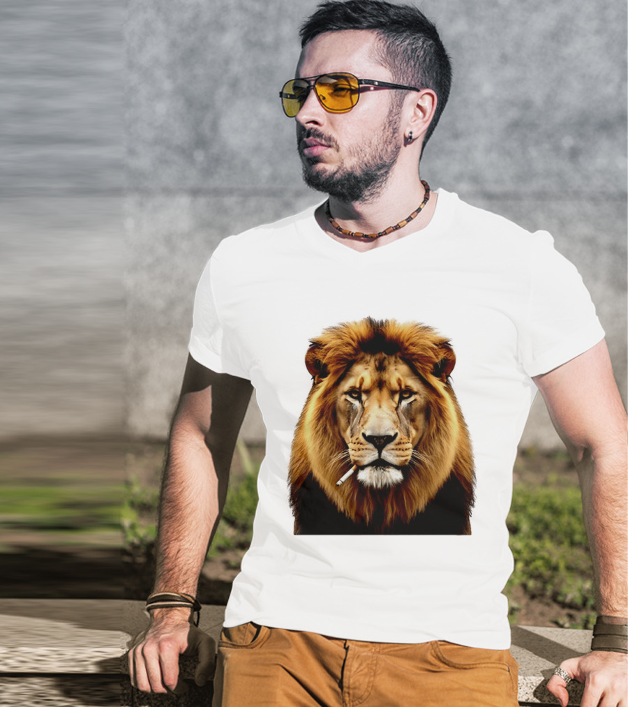 Lion Smoking Cigarette Majestic Wild T-Shirt