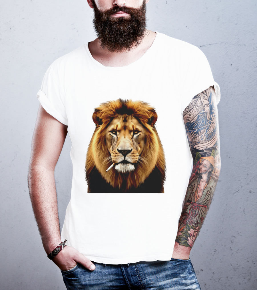 Lion Smoking Cigarette Majestic Wild T-Shirt